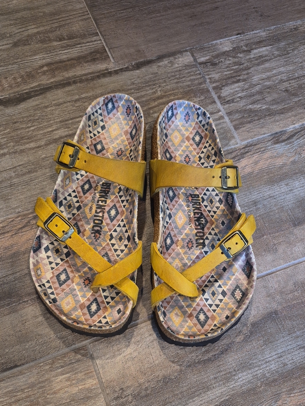Birkenstock Mayari Oiled Leather Adjustable Straps Sandals in Mustard Yellow 7.5 - Picture 2 of 10